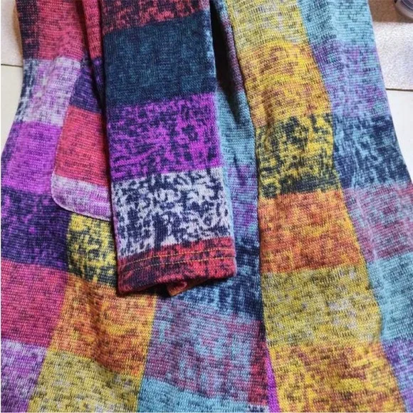 Luxe Plus Plaid Checkered Long Sleeve Pocket Knit Hoodie Sweater Coat Brushed - Picture 8 of 9